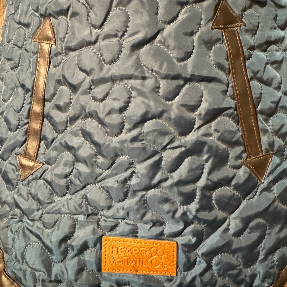 Heart To Tail Quilted Navy Blue Dog Vest with Leather Trim - Picture 2 of 4